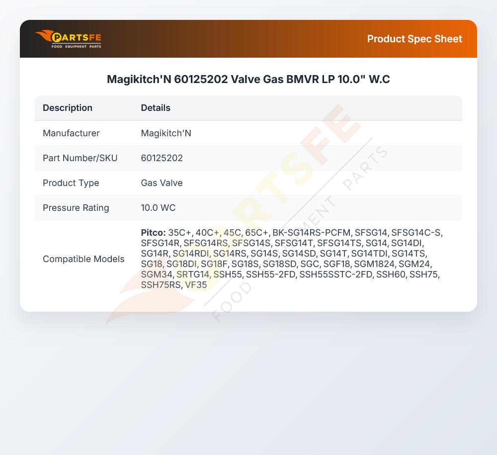 Magikitch'N 60125202 Gas Valve LP 10.0" W.C BMVR