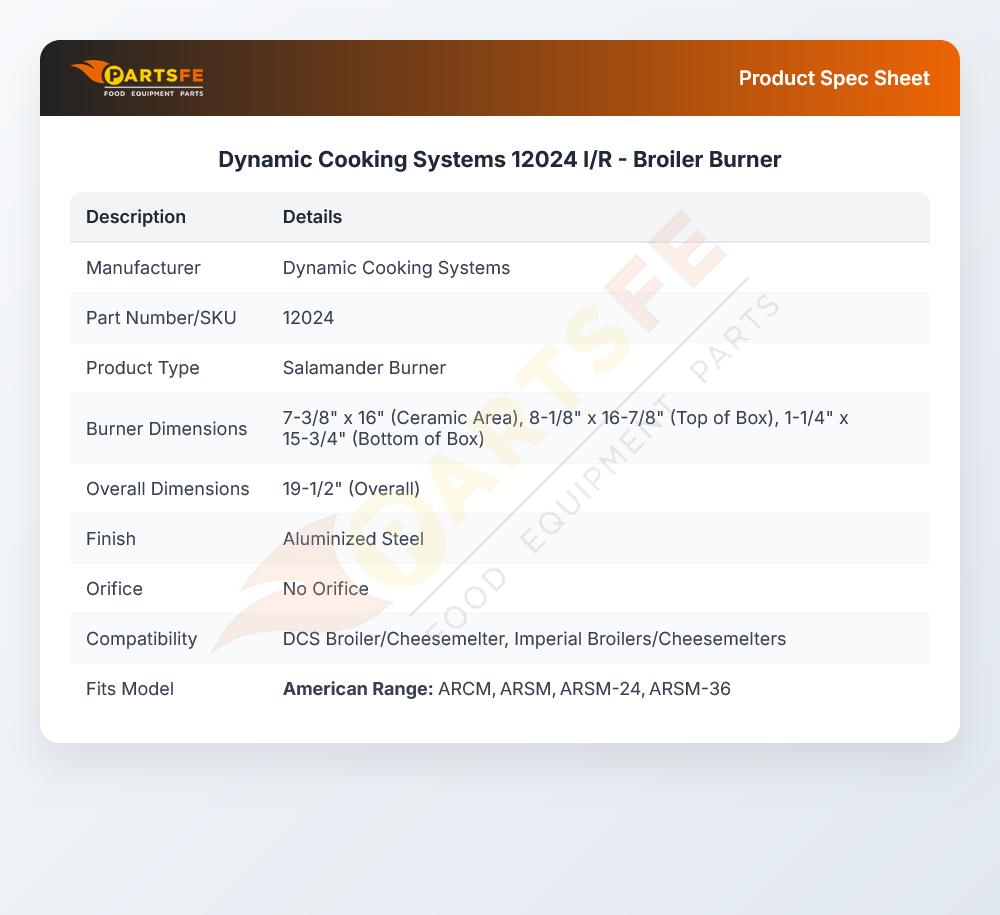 Dynamic Cooking Systems 12024 I/R Broiler Burner