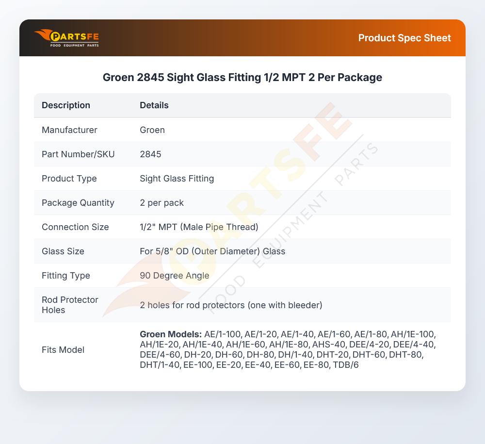 Groen 2845 Sight Glass Fitting 1/2 MPT 2 Per Package