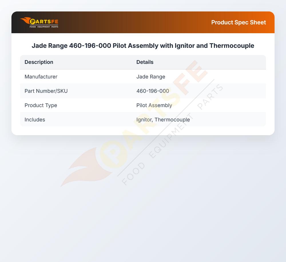 Jade Range 460-196-000 Pilot Assembly W/Ignitor & Thermocouple