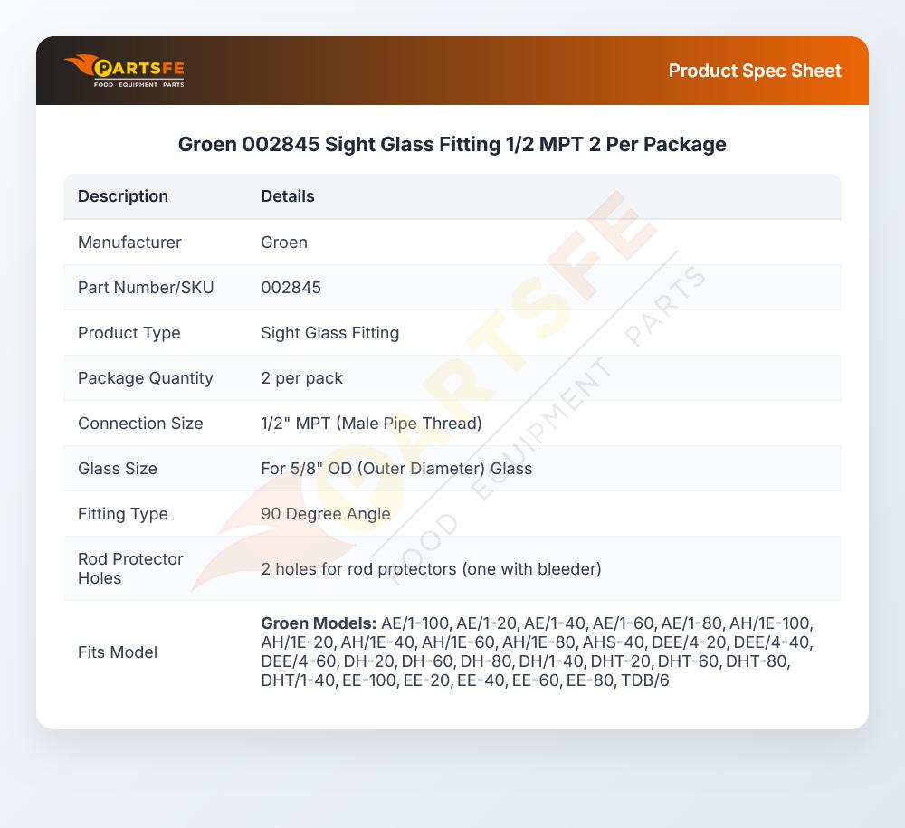 Groen 002845 Sight Glass Fitting 1/2 MPT 2 Per Package