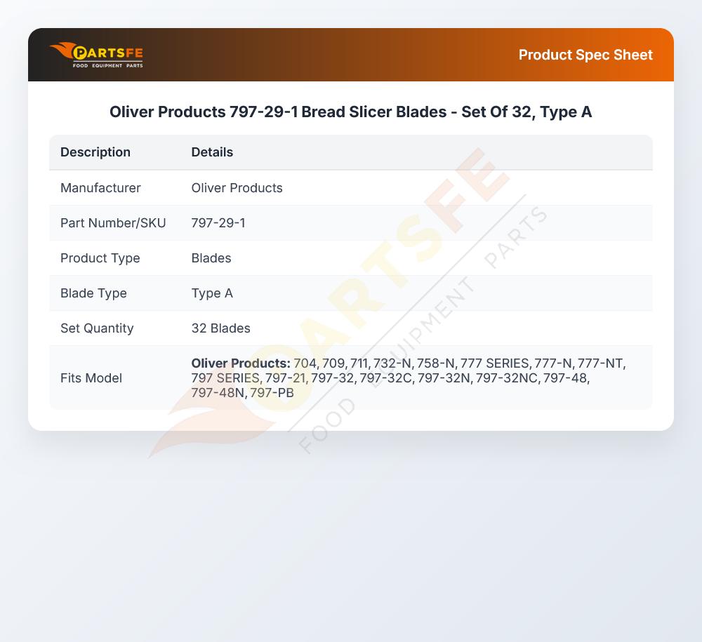 Oliver Products 797-29-1 Blades 32-Set A-Type