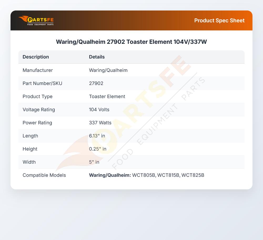 Waring/Qualheim 27902 Heating Element 337W 104V