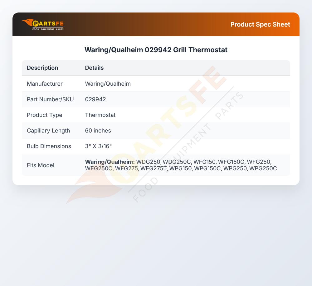 Waring 029942 Fryer Thermostat