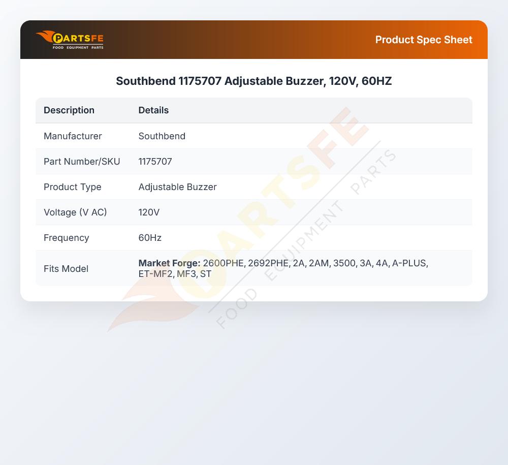 Southbend 1175707 Oven Buzzer Adjustable 120V 60Hz