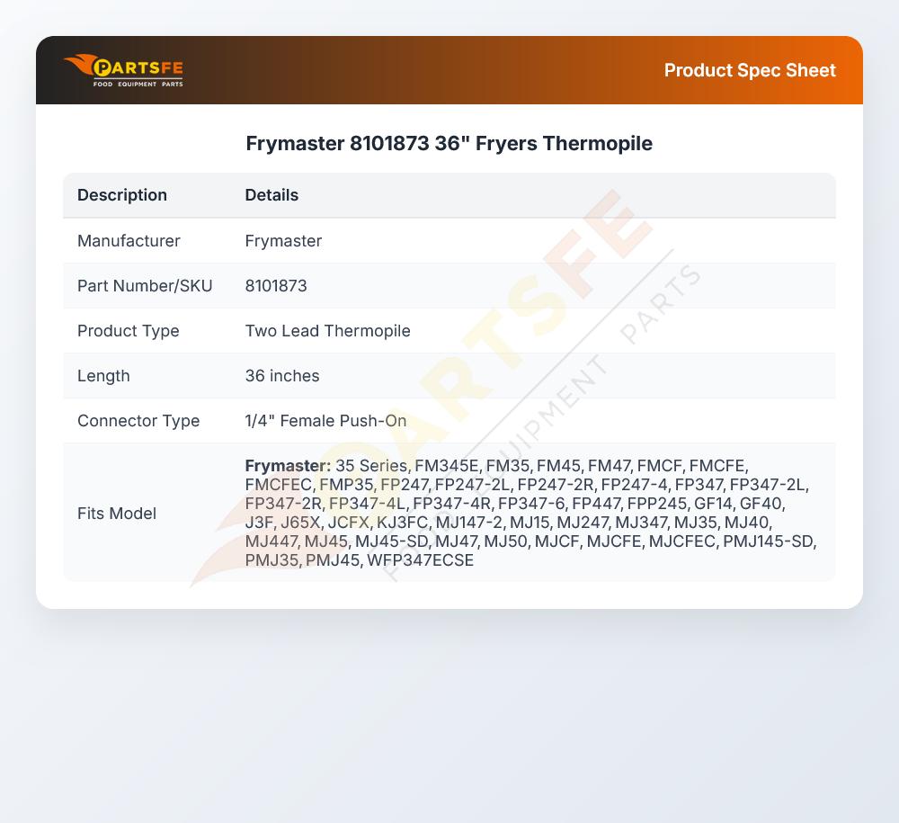 Frymaster 8101873 Thermopile 36" ITT