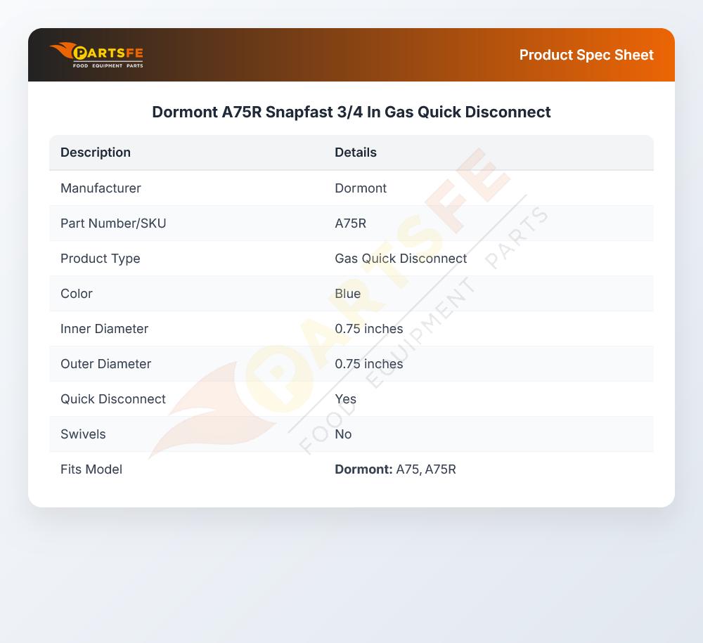 Dormont A75R Gas Quick Disconnect 3/4" SnapFast