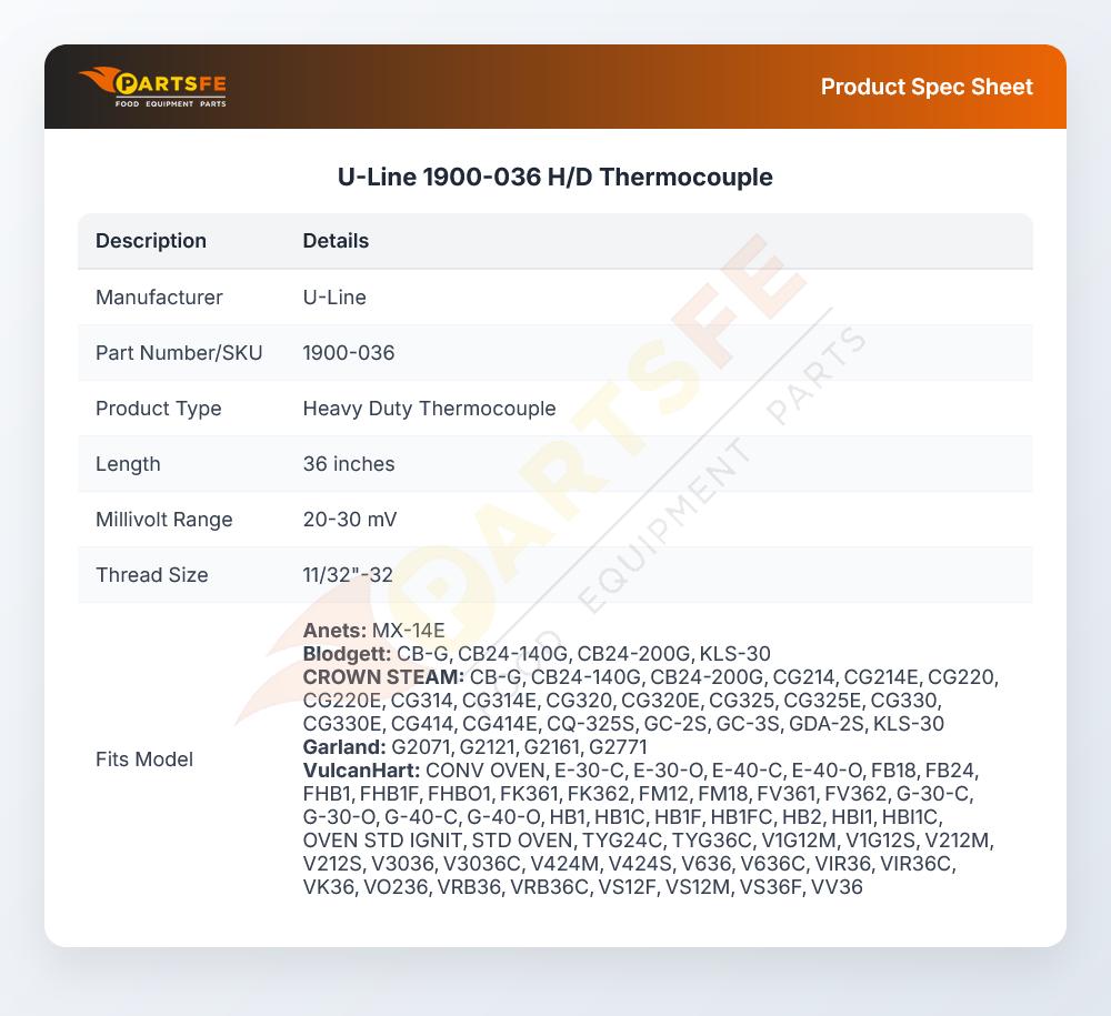 U-Line 1900-036 H/D Thermocouple